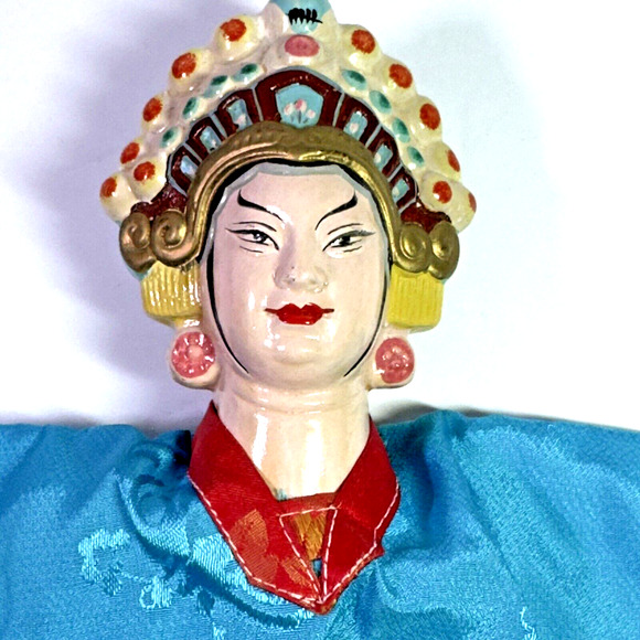 Vintage Chinese Opera Hand Puppet Porcelain Paper Mache Painted Thai Bali 12.5" - Picture 2 of 13